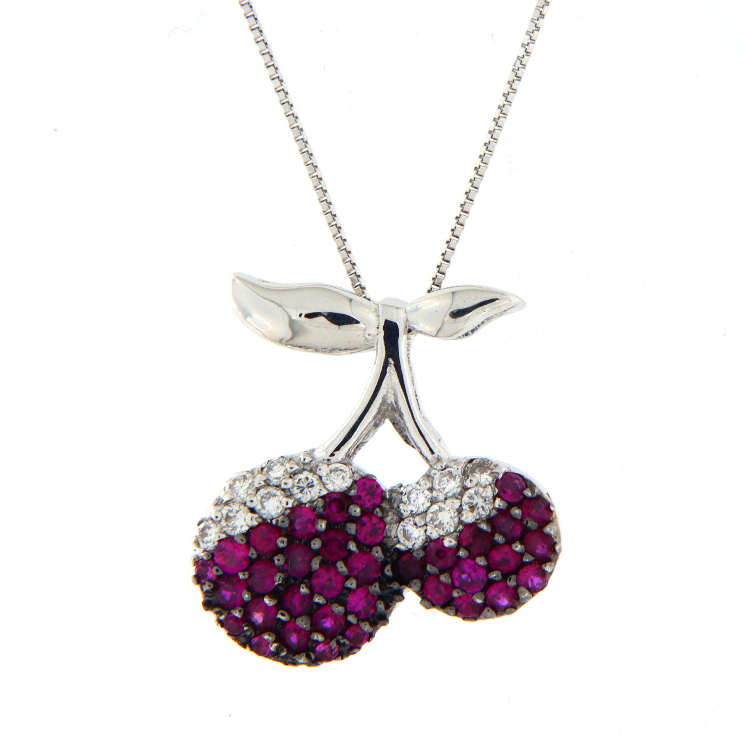 Collana Betsey Johnson Con Ciondolo Ciliegie In Cristallo E Catena Oro - Omaggio Sacchetto Regalo